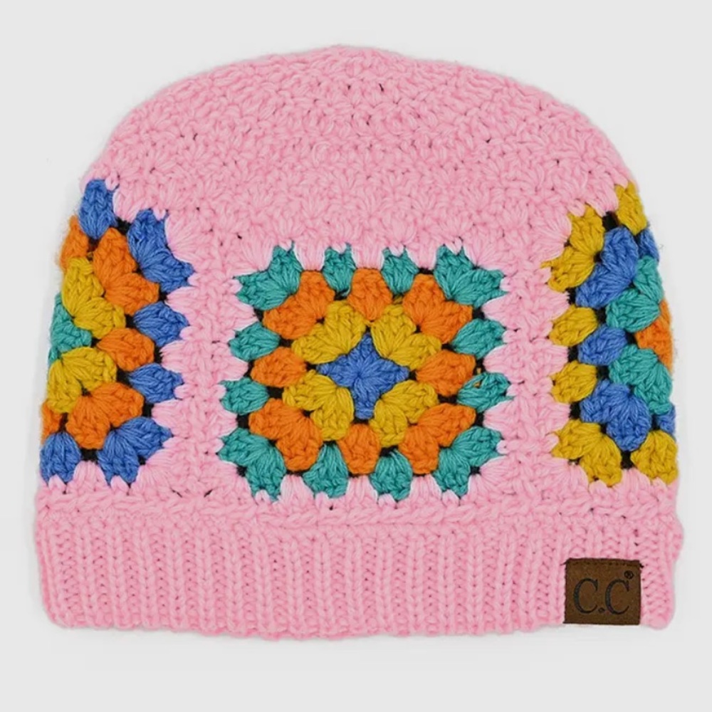 C.C Multicolor Crochet Pink Beanie